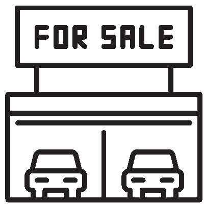 An icon of two cars underneath a large FOR SALE sign