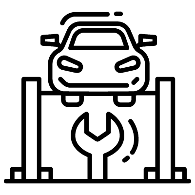 An icon of a car raised above a large wrench